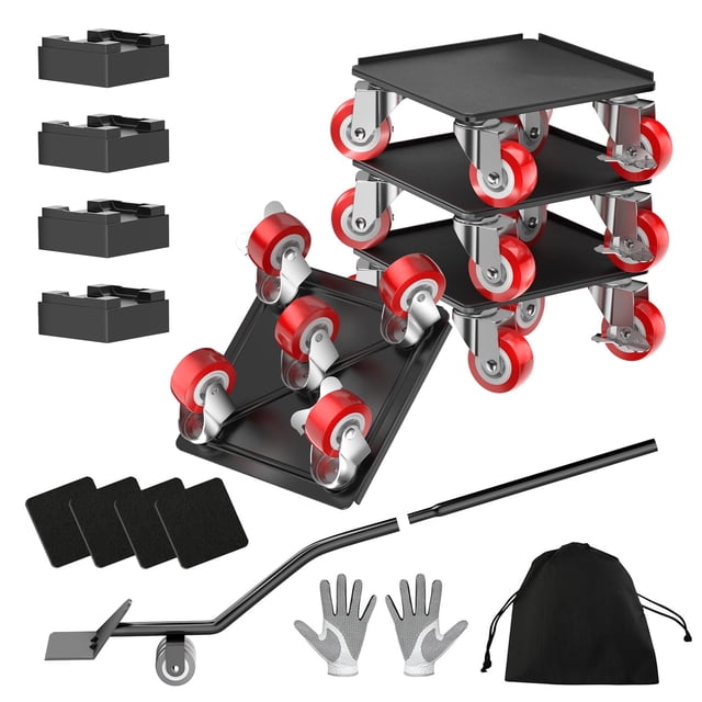 LOYAL TIGER Mueble Dolly & Movers de 1500LBS con 5 Ruedas 360 - Panel de Acero al Carbono y Ruedas Antideslizantes Incluye Gatos elevadores deslizadores para sofá refrigerador (5.4 Pulgadas Rojo)