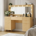 thumbnail image 4 of UGTOO Rustic Wood Vanity Table – LED Mirror, 5 Drawers, USB Ports, Vintage Gold Accents (54.3"H x 48.8"L), 4 of 17