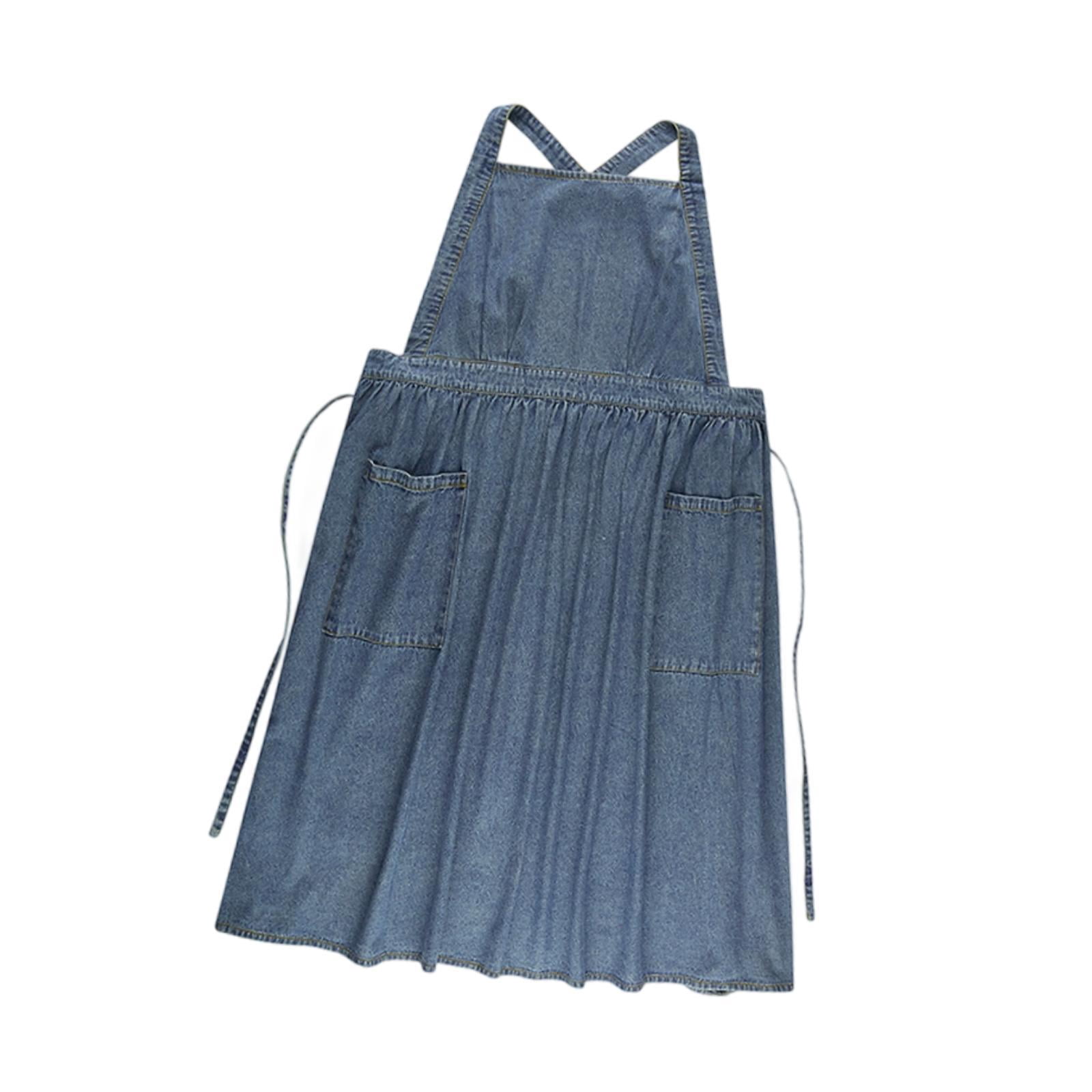 FVDPWYE Denim Apron with Pockets Comfortable Cross Back for Grilling Hairstylist Cooking