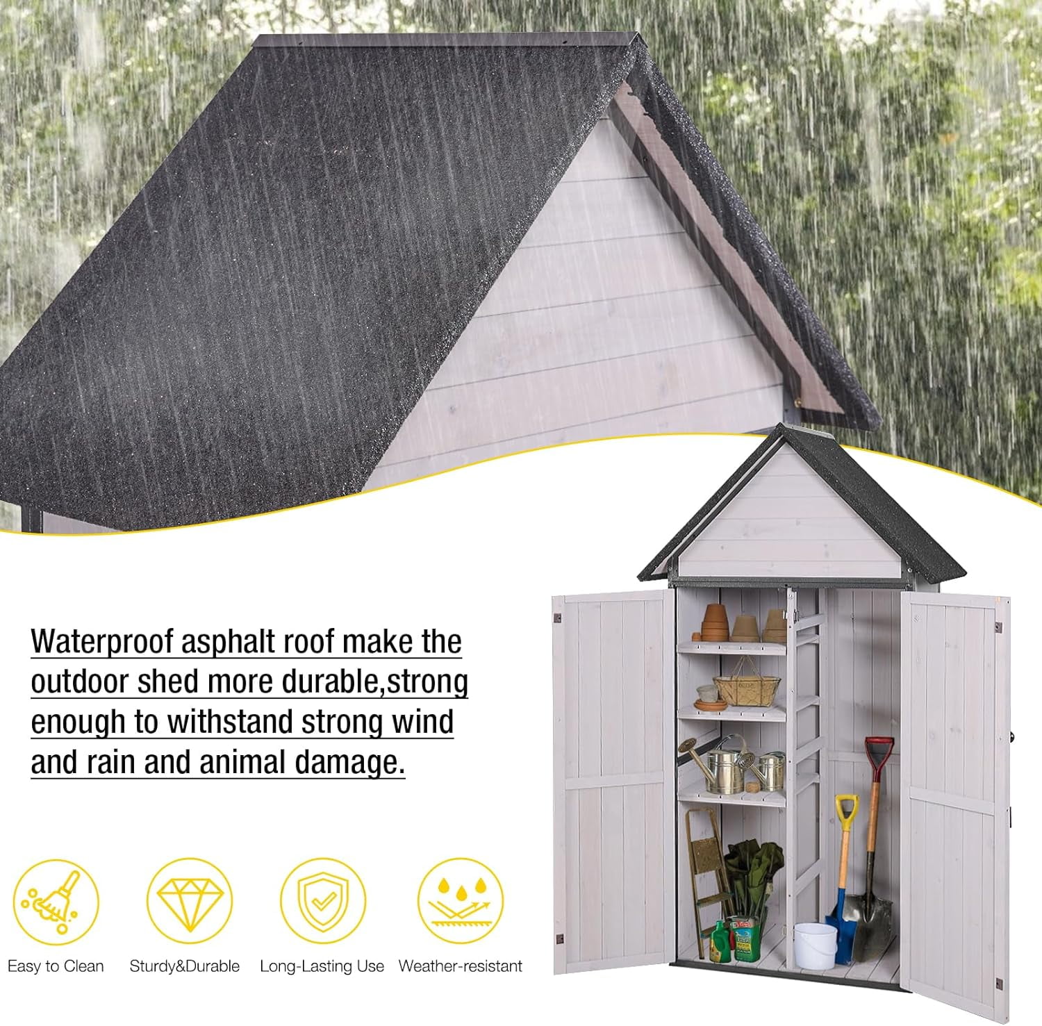 Aivituvin Store Weather-Resistant Metal Frame Storage Shed with Adjustable Shelves, Off-White