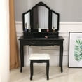 thumbnail image 2 of Zimtown Tri Folding Mirror Wood Vanity Set Bedroom Vanities Makeup Table Dresser 4 Drawers with Stool, 2 of 11