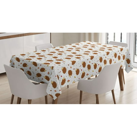 

Hedgehog Tablecloth Love of Nature Theme Nuts Leaves Mushrooms and Playful Woodland Animal Composition Rectangle Satin Table Cover for Dining Room and Kitchen 52 X 70 Multicolor by Ambesonne