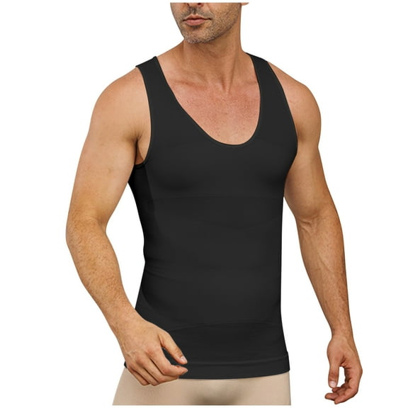 ZVNAΖH Mens Compression Shirt - Slimming Body Shaper Sleeveless Workout Tank Top Undershirts Tummy Control Vest