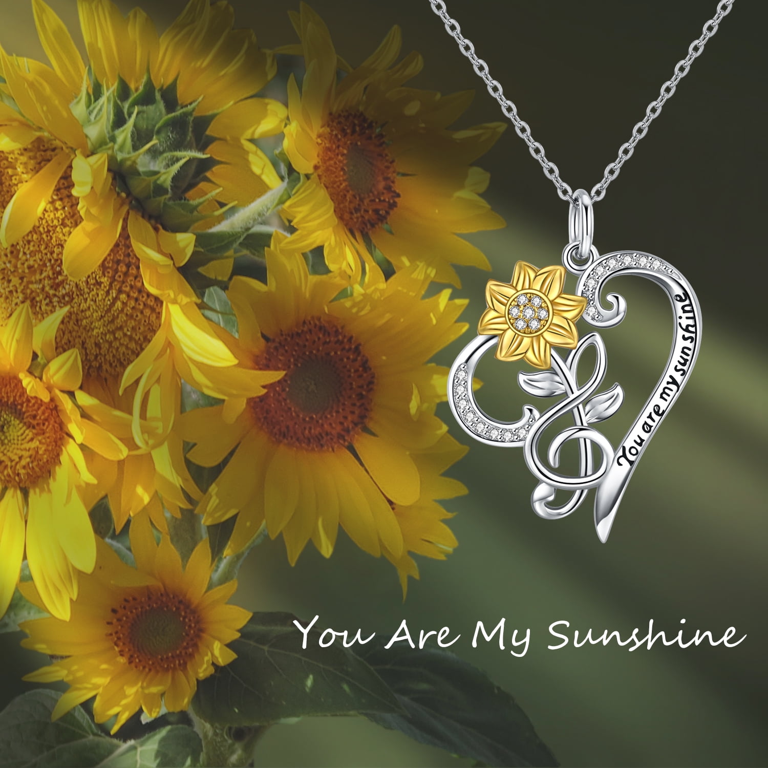 Coachuhhar Sunflower Note Necklace Sterling Silver You are My Sunshine Necklace Heart Sunflower Necklace Musical Note Necklace Sunflower Jewelry Gifts for Women