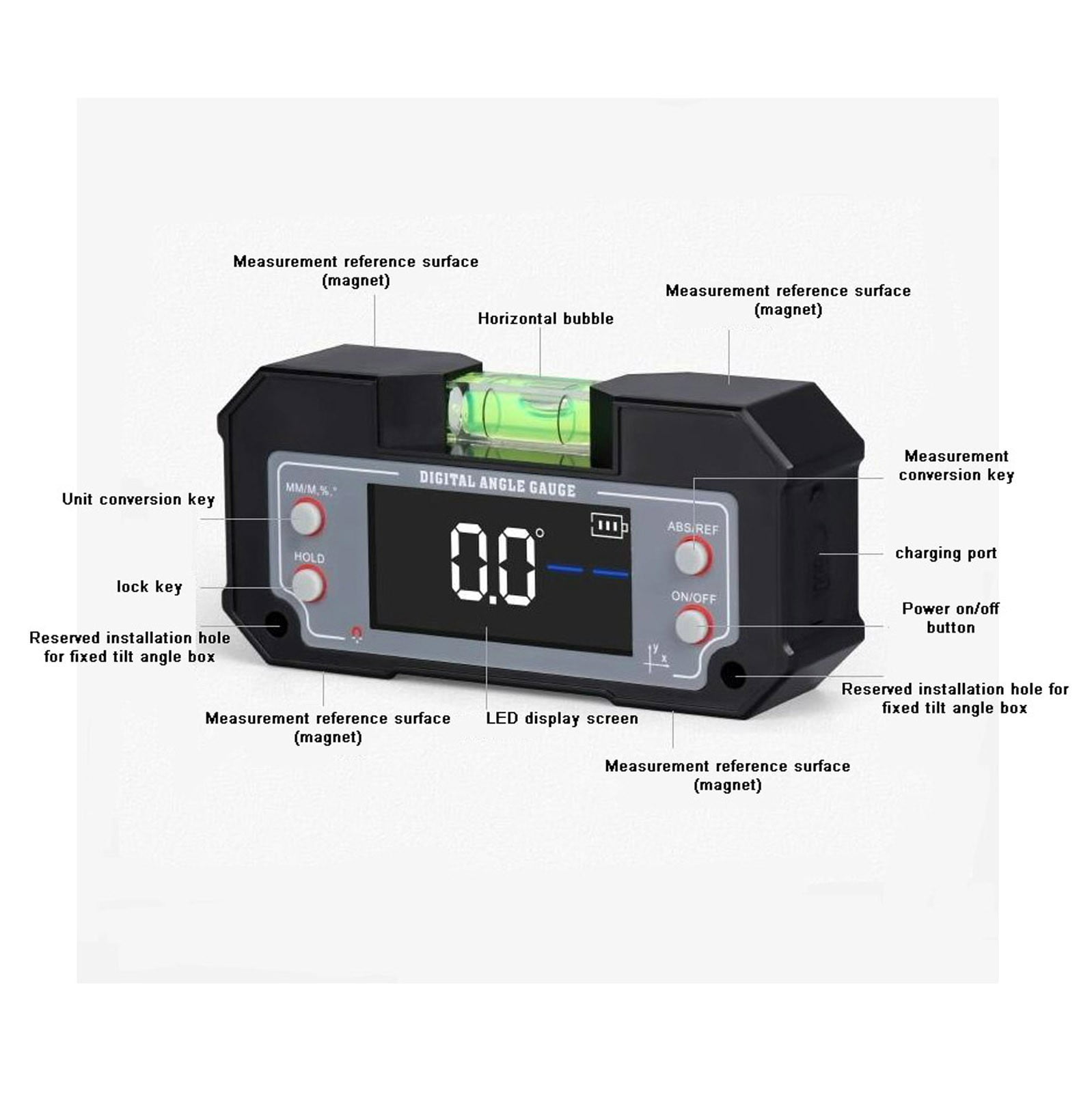 Digital Angle Finder, Multi Angle Finder Tool with Backlit LCD, Protractor Digital Level,3D Printer Tools Strong Magnetic Base Measures with Bubble and Dual Display