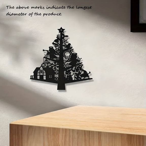 Vintage Metal Christmas Tree Wall, Black Lacquered Wrought Iron Ornament for Garden Patios and Home Décor It's A Perfect Housewarming Gift, Christmas, and Halloween Decoration