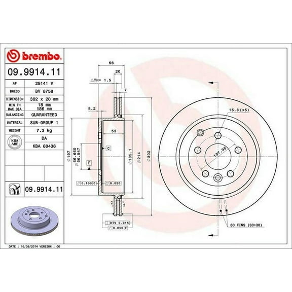 Brembo 09.9914.11 BRAKE ROTORS Fits select: 2008 LAND ROVER LR2 SE, 2010 LAND ROVER LR2
