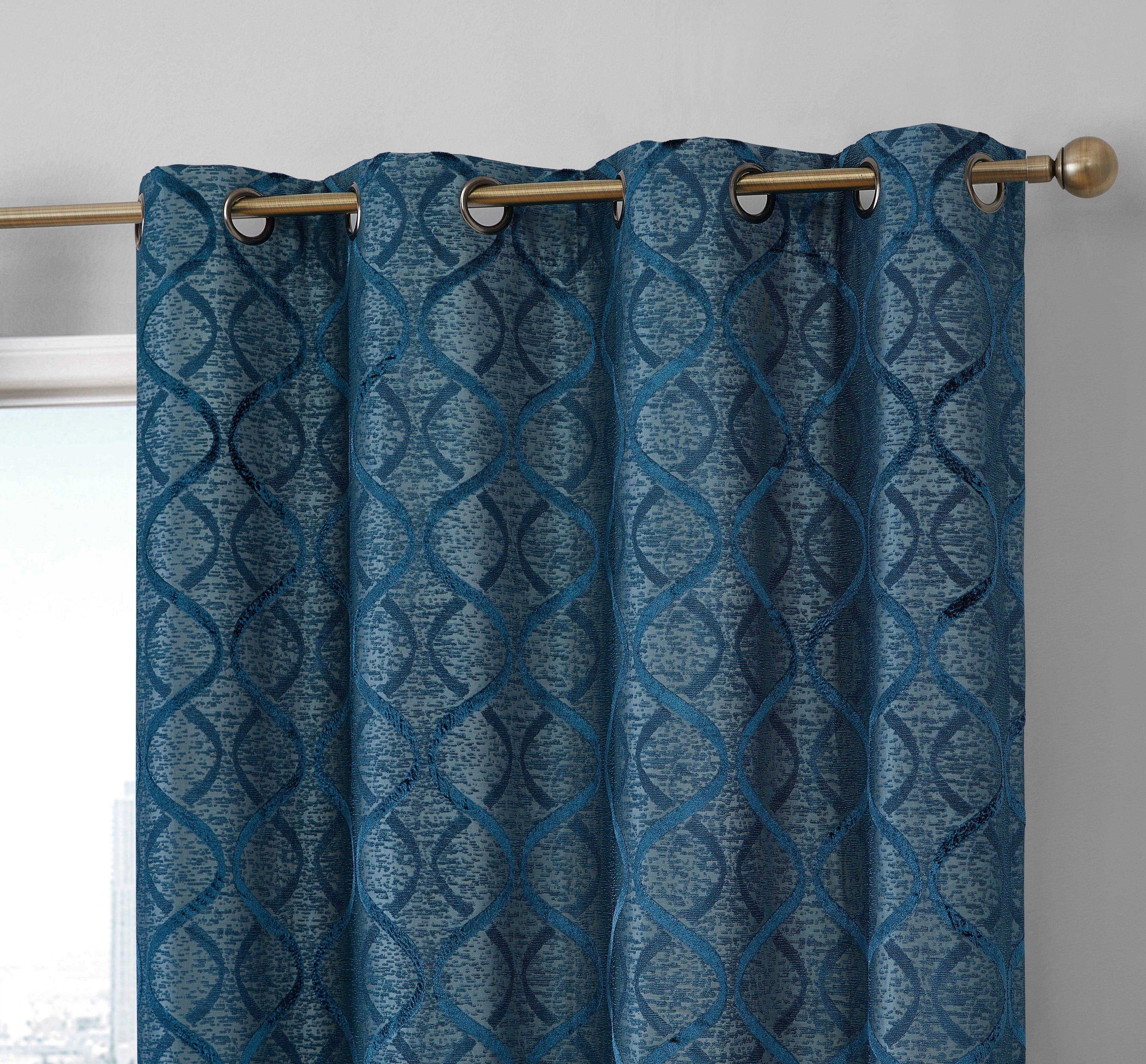 THD Sally Flocked Lattice Geometric 100% Blackout Total Privacy Grommet Window Curtain Panels - Pair