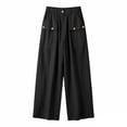 thumbnail image 5 of GUACER Women's Linen Blend Pants Button Cargo Pockets High Waist Loose Wide Leg Casual Trousers, 5 of 9
