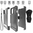 thumbnail image 2 of Tri-Shield Combination for iPhone 13 Pro Max Case, Nakedcellphone [Military Grade] Rugged Cover with Metal Kickstand [Includes Wrist Strap Lanyard + Belt Clip Holster] - Black, 2 of 10