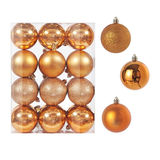 Fridja 24pcs Christmas Ornaments Set 2024 New Christmas Tree Decorations Decorative Hanging Balls 6cm/2.36 Inch Shatterproof Assorted Glitter Baubles for Christmas Party (Bronze)