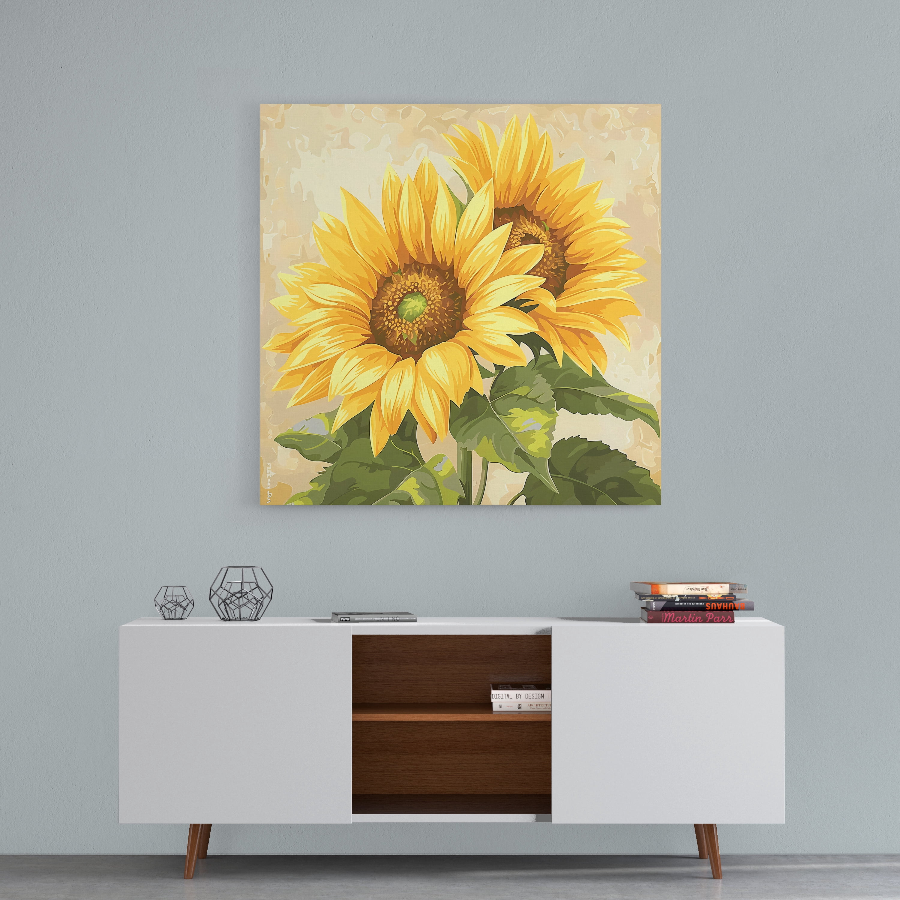 Sunflower Canvas Wall Art, Sunflower Pictures Framed Spring Summer Wall Decor Aesthetic Floral Artwork Vintage Sunflowers Décor Flower Poster Painting for Living Room Ready to Hang (16x16 Inches)