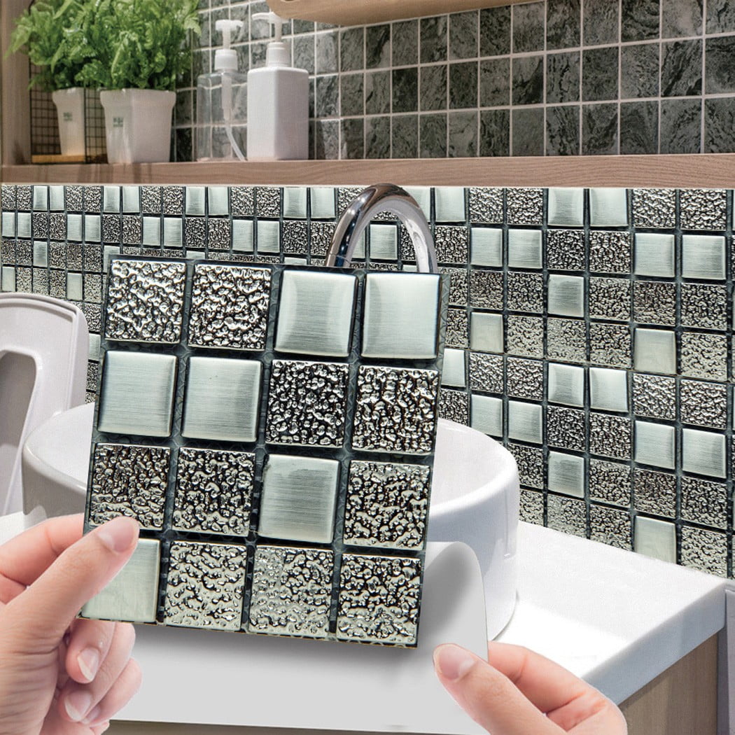 10pcs 3D Wall Tile Stickers Kitchen Bathroom Mosaic Self-adhesive Decor  10*10cm - Walmart.com