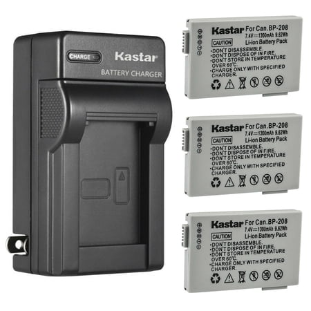 Kastar 3-Pack Battery and AC Wall Charger Replacement for Canon DC201 DC210 DC211 DC220 DC230 iViS DC22 iViS DC50 iViS DC200 Elura 100 FVM300 IXY DVS1 MVX1Si MVX430 MVX450 MVX460 Cameras