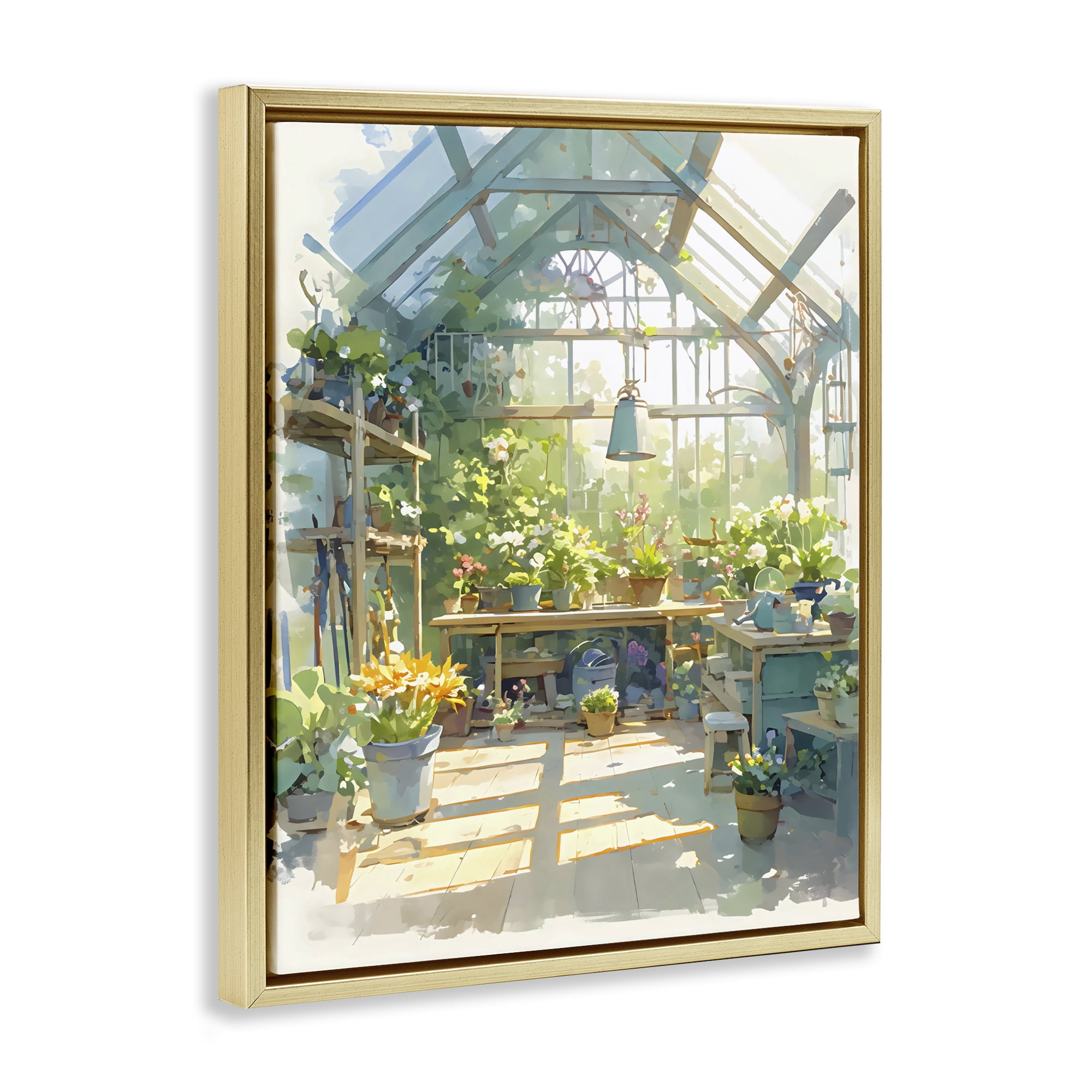 Stupell Industries Sunlit Greenhouse Plant Sanctuary Gold Framed Floater Canvas Wall Art, design by Creative Studio