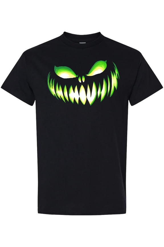 Wide Grinning Pumpkin Face in Lime Green Glow T-Shirt
