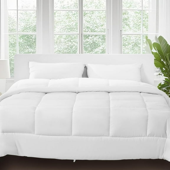 Comforter Duvet Insert, 88 x 88 in, Queen Size Down Alternative Comforter, Quilted All Season Duvet with 4 Tabs, Soft & Machine Washable, Box Stitched Bedding for Home Hotel, Women/Men, White