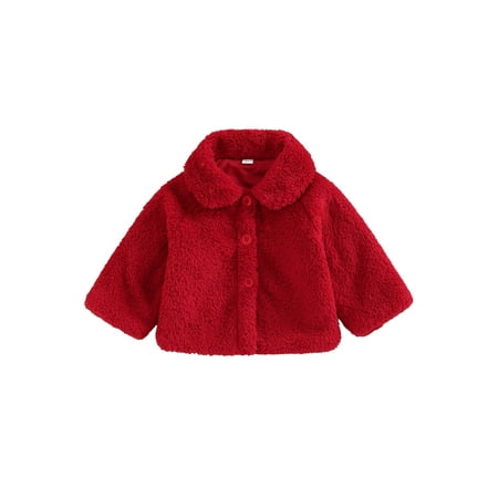 

Toddler Baby Girl Plush Coat Warm Red Lapel Long Sleeve Button Down Plush Jacket Winter Outwear