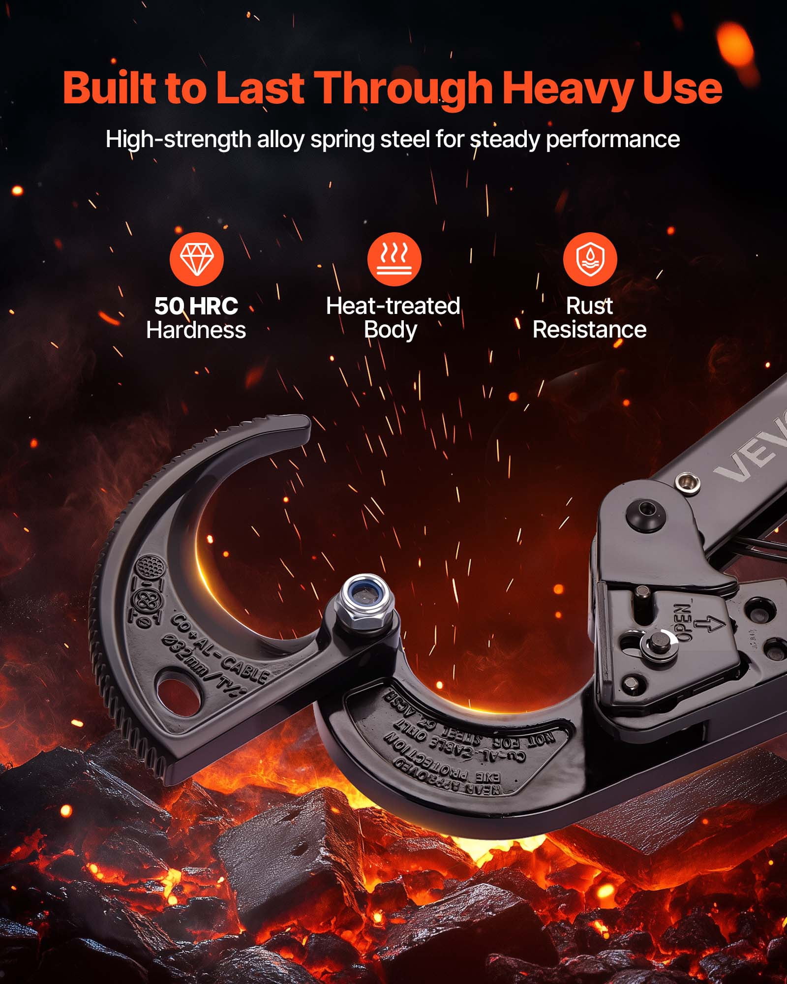 VEVOR Ratcheting Cable Cutter, Spring Steel Blades with PVC-Coated Handles, Quick-Release Button, Heavy Duty Ratchet Cable Wire Cutter for Cutting Copper & Aluminum Cables Up to 474 MCM / 240 mm²