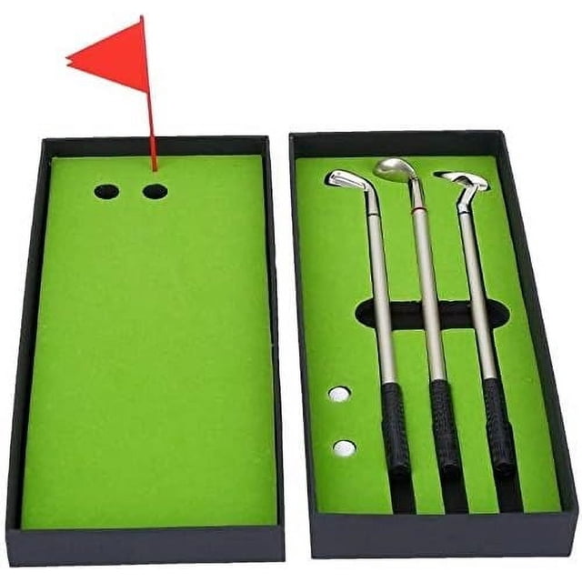 Juego de bolígrafos de golf, mini bolígrafo de escritorio con pelota de golf, juego de regalo, mini juegos de escritorio que incluyen putting green, bandera, 3 palos de golf, bolígrafos y 2
