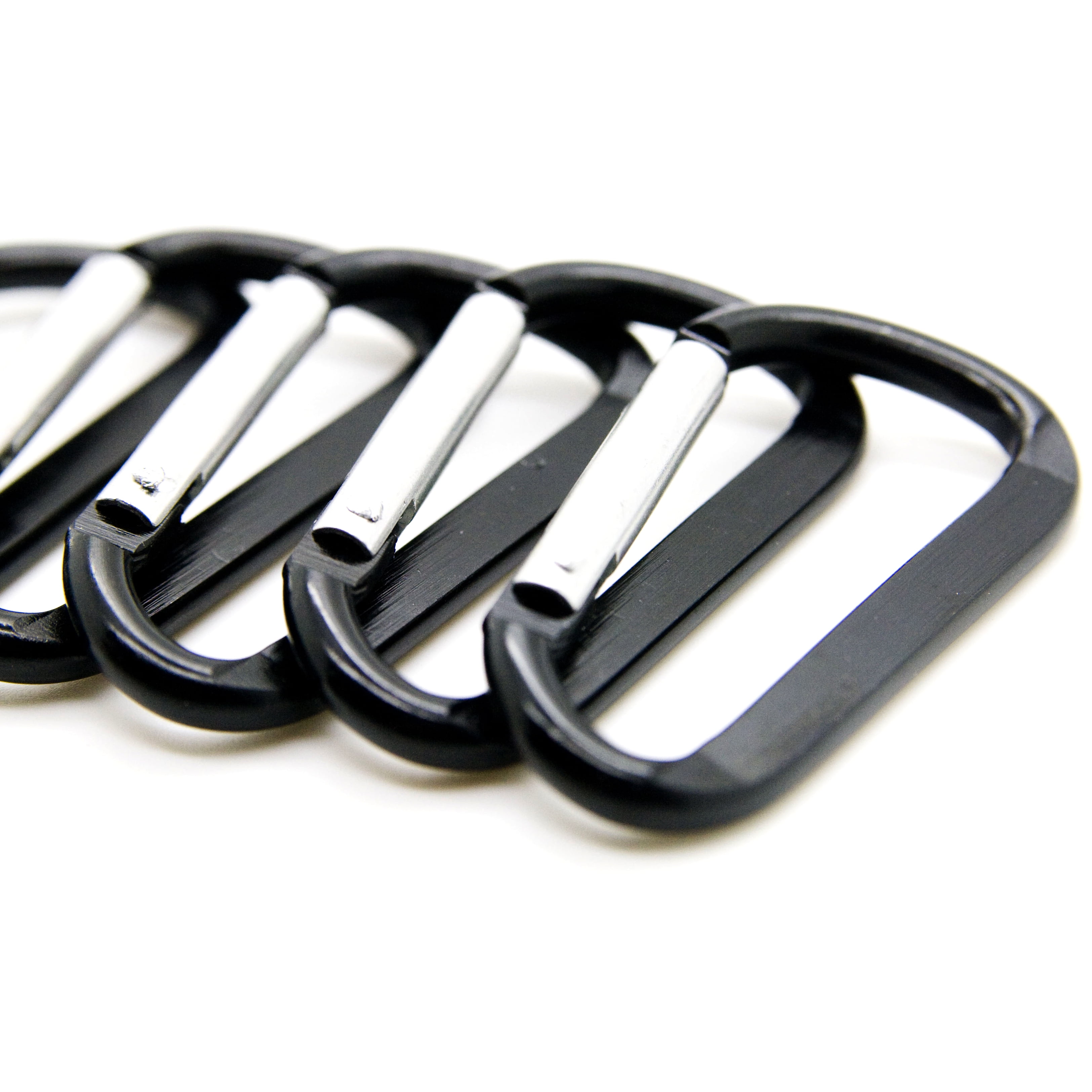 100 pcs - 2.25 inch Black Aluminum Carabiner D Shape Flat Edge, Keychain Clip, Spring Snap Key Chain Clip Hook