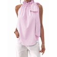 thumbnail image 4 of Women'S Tank Tops High Necked Ruffle Striped Tie Sleeveless Blouse Top Pink L, 4 of 9