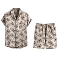 thumbnail image 1 of Conjunto casual de blusa y pantalones de playa de manga corta con estampado de botones para hombre Pompotops  oipoqjl35399, 1 of 3
