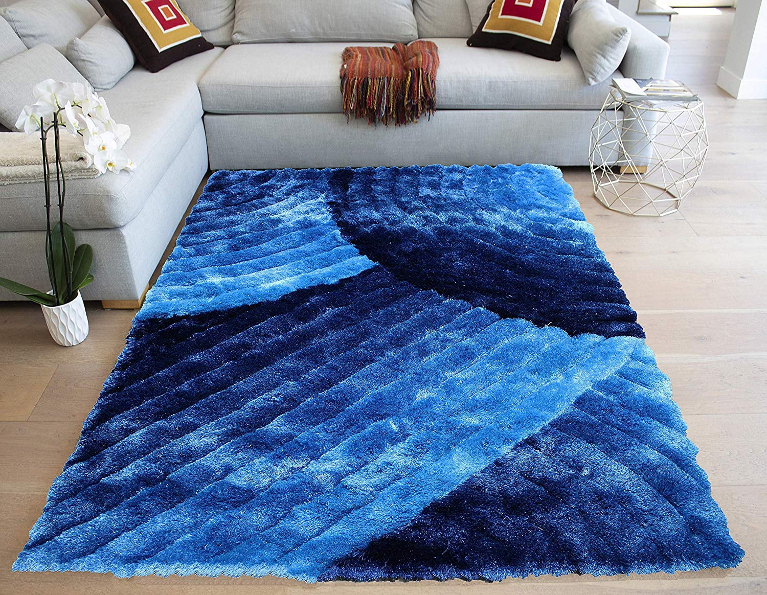 Shag Shaggy 3D Blue 8x10 Feet Area Rug Carpet Rug Decorative Designer