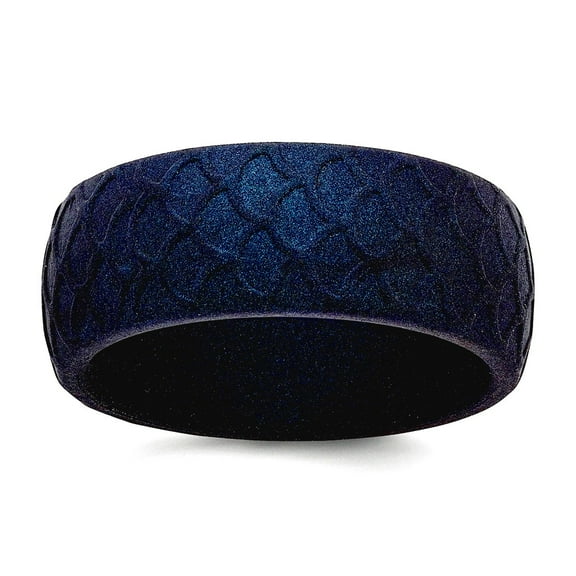 Silicone Dark Blue 8.70mm Animal Sealife Fish Scale Pattern Band Size 14 Ring for Women and Men