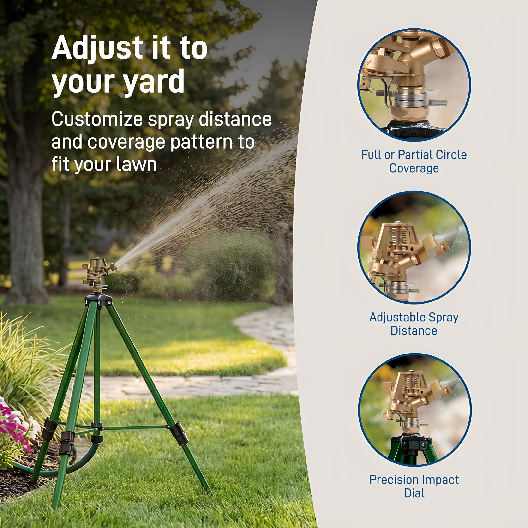 BPPEG Tripod Lawn Zinc Impact Sprinkler - 360 Degree Rotating Sprinkler