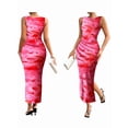thumbnail image 3 of Women'S Sleeveless Summer Wedding Guest Dress Bodycon Floral Mesh Ruched Cocktail Maxi Dresses Pink XL, 3 of 6