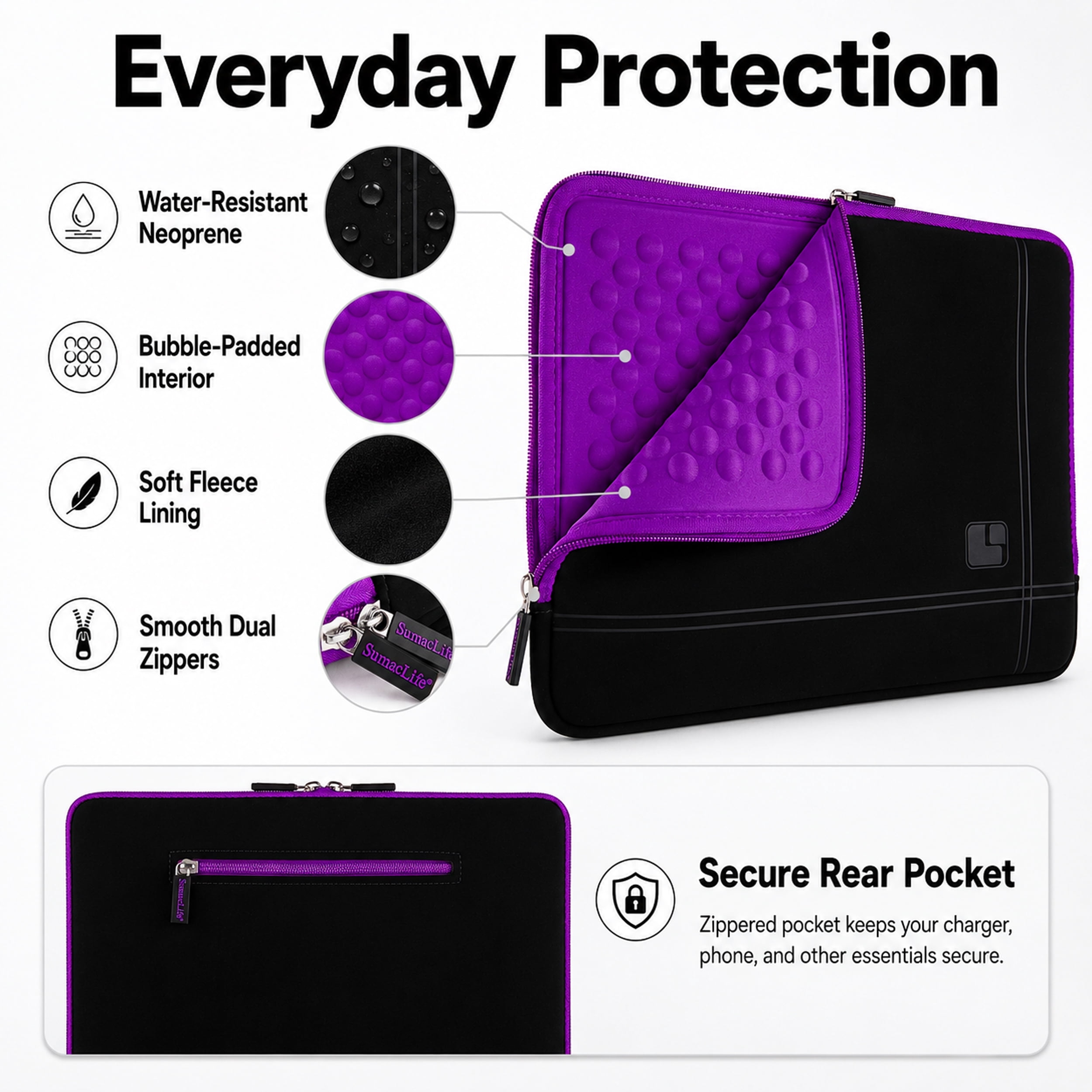 Protective Neoprene Laptop Sleeve for Devices Up to 13 Inches, Water-Resistant