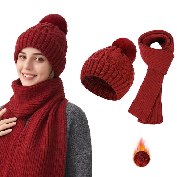 Cadancy Knit Hats for Women with Scarf 2 Piece Set Winter Comfort Warm Pompom Baenies Hat Cute Trendy Outdoor Cold Weather Snow Caps