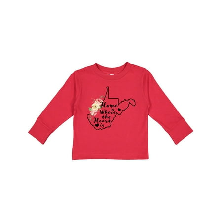 

Inktastic West Virginia Home is Where The Heart is with Watercolor Floral Gift Toddler Toddler Girl Long Sleeve T-Shirt