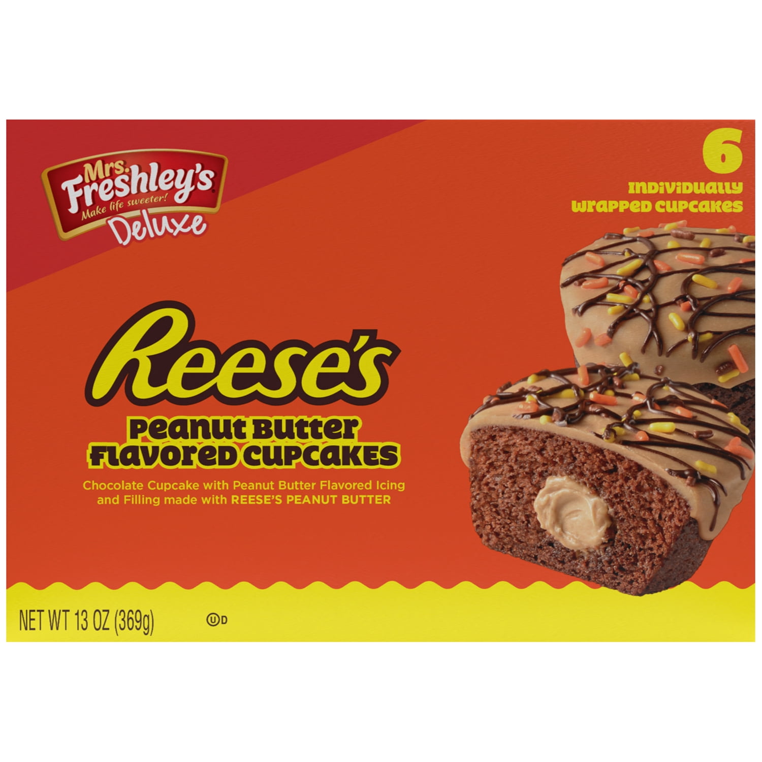 Mrs Freshley S Deluxe Reese S Peanut Butter Flavored Cupcakes 6 Ct Box Walmart Com Walmart Com
