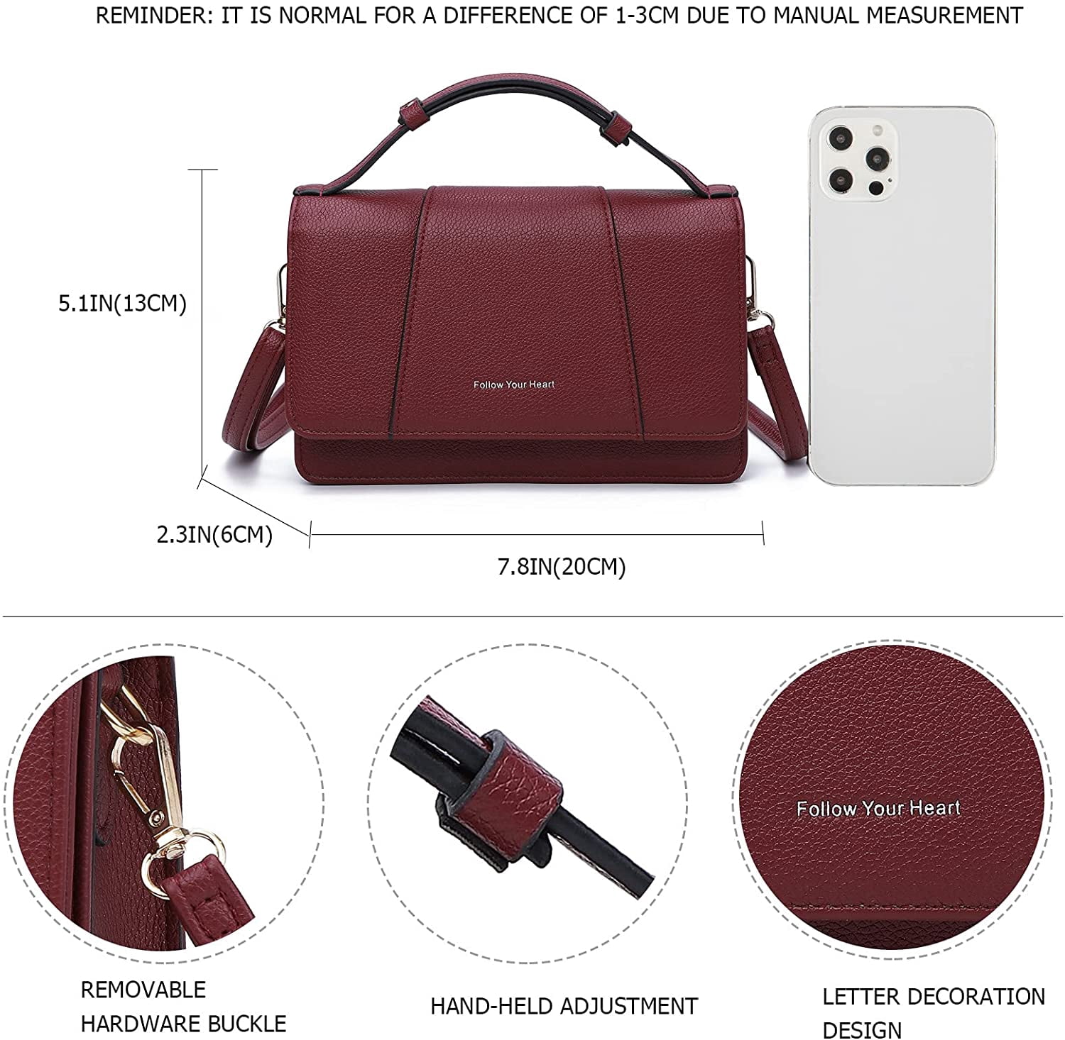 Small Crossbody Handbag for Women, Lightweight Shoulder Messenger Bag Clutch Purse Top Handle Phone Bag