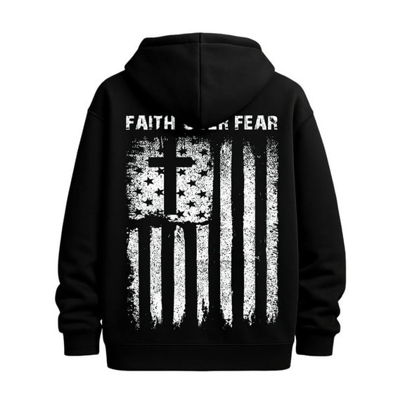 Faith Over Fear hoodies & sweatshirt funny humor men's polyester black Warm, suitable for casual wear, perfect for outdoor activities graphic wife