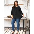 thumbnail image 3 of Plus Size Chiffon Top for Women Round Neck Tie Front Ruffle Work Blouse Top Black 2X, 3 of 7