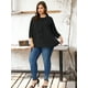thumbnail image 3 of Plus Size Chiffon Top for Women Round Neck Tie Front Ruffle Work Blouse Top Black 2X, 3 of 7