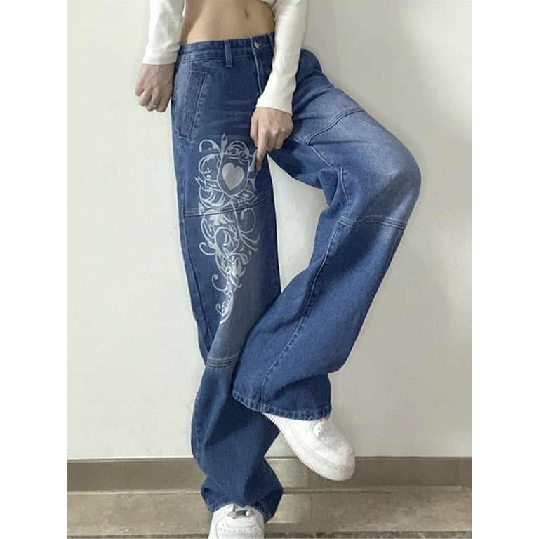 Temu Solid Color Pocket Rhinestone Long Length Straight Leg, Women's Denim Glitter Decor High Rise Slash Party Y2K Style Women's Denim Jeans Women's