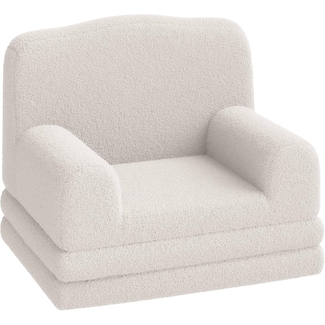 Para niños 2-in-1 couch comfy para niños pequeños couch converts to lounger foam chair con soft sherpa beige crown grande ideal para gift para girls y boys