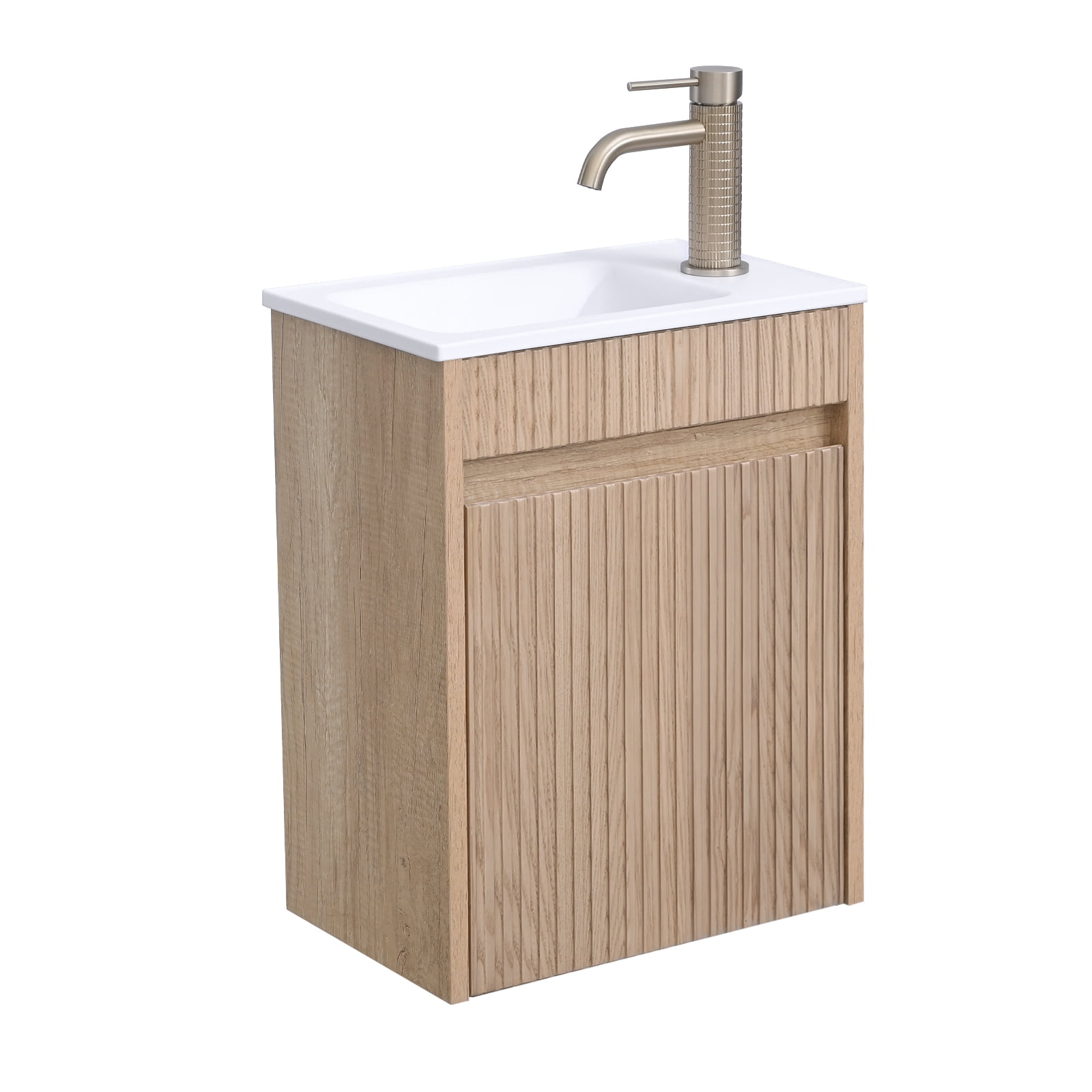 16" Single Bathroom Vanity Set, Wall Mounted Bathroom Vanity with White Resin Sink Top, Floating vanity with Soft Close Door & Shelf, Single Bathroom Vanity with Top