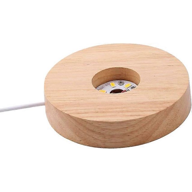base Ronde en Bois de Cristal Lumineux - Dégradé de Sept Couleurs (Sans Télécommande) - Diamètre Rond 8cm
