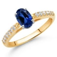thumbnail image 2 of Gem Stone King 10K Two Tone Gold Blue Created Sapphire and White Lab Grown Diamond Engagement Ring for Women (1.18 Cttw, Gemstone September Birthstone, Oval 7X5MM, Size 9), 2 of 4