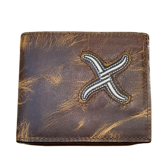 Twisted X Mens Distressed Leather Bifold Wallet (Brown/White)