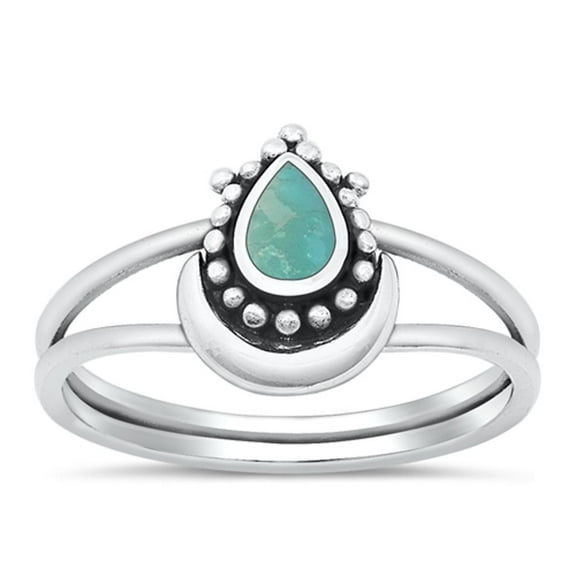 CHOOSE YOUR COLOR Teardrop Simulated Turquoise Bali Ring .925 Sterling Silver Band Blue CZ Female Size 10