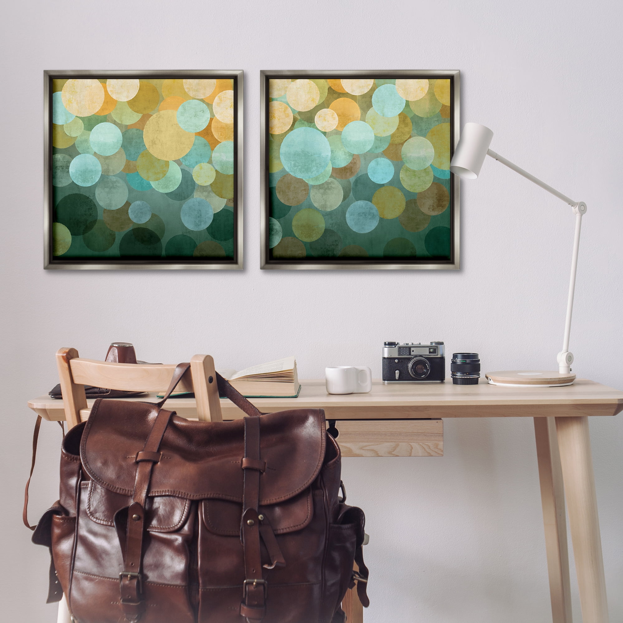 Stupell Industries Overlapping Circles Abstract Abstract Painting Gray Floater Framed Canvas Art Print Wall Art, 25 x 25, Set of 2