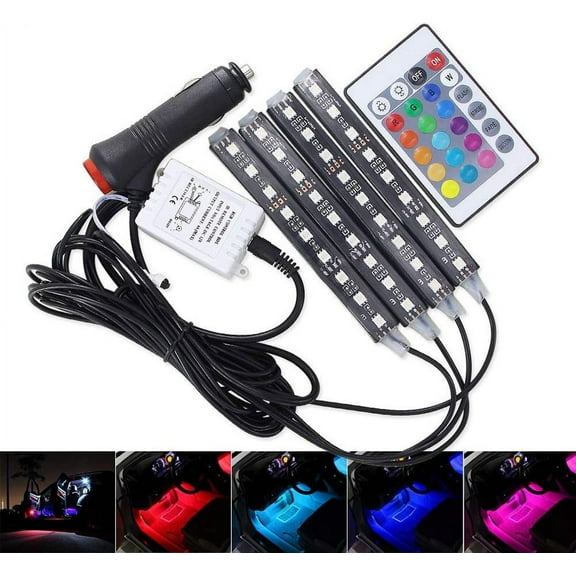 Car RGB 9 LED Strip Light Floor Decorative Atmosphere Lamps Interior Light with Remote Colorful Neon Light (Remote Control)