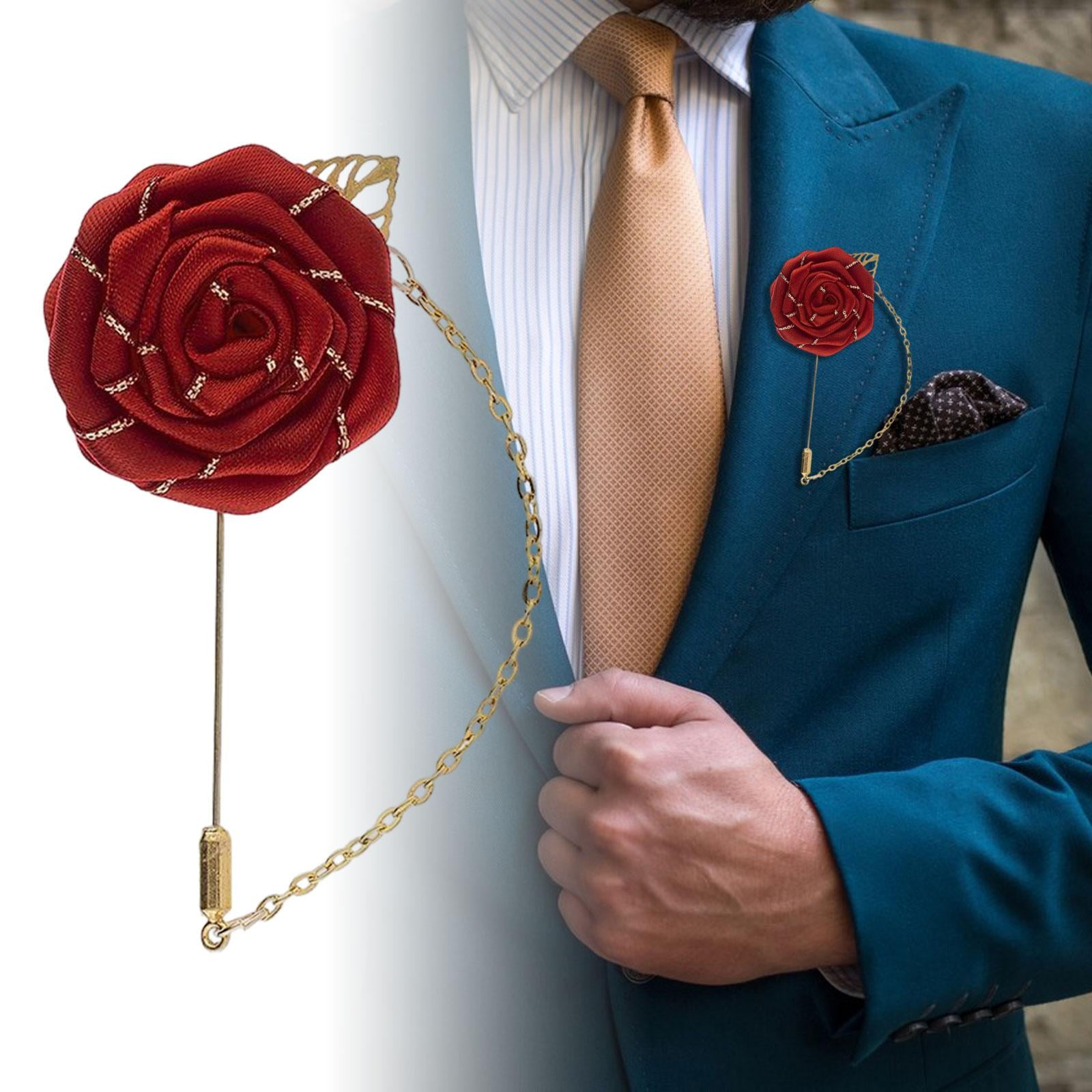 YOOE Men Cloth Rose Flower with Gold Leaf Brooch. Red Blue Rose Floral  Lapel Stick Handmade Boutonniere Pins for Suit,Lapel Pin Wedding Brooch  (Red 2) - Yahoo Shopping