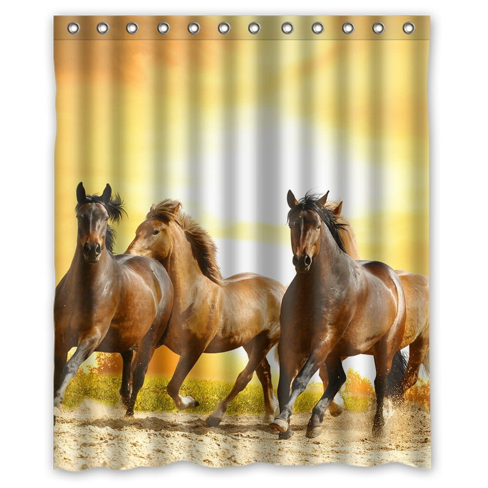 GreenDecor Horse Durable Waterproof Shower Curtain Set with Hooks
